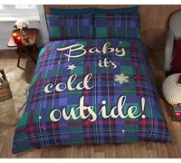 Baby It's Cold Outside Tartan Checked Quilt Duvet Cover and Pillowcase Bedding Bed Set, Blue, Single