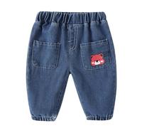 Baby Jeans Jogger Pants Toddler Boy Girl Elastic Waist Denim Jeans with Pocket Bottom Pants Trousers Sweatpants Patchwork Striped Jeans Pants (Dark Blue, 2-3 Years)