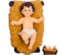 Baby Jesus Figurine Resin Jesus Nativity Christmas Nativity Sets Painted Baby Jesus Statue in a Manger Nativity Scene for Holiday Home Christmas Decorations