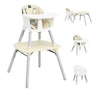 BABY JOY 5 in 1 Convertible High Chair, Infant Dining Chair Booster Seat with Removable Tray, 5-Point Harness, Detachable PU Leather Cushion, Highchair for Babies Toddlers of 6-36 Months (Beige)