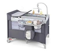 Baby Joy 5-in-1 Pack and Play, Portable Baby Bedside Sleeper with Bassinet, U-Shaped Diaper Changer, Safety Strap, Side Zipper Entrance, Hangings, Bedside Crib Playard from Newborn to Toddlers (Gray)