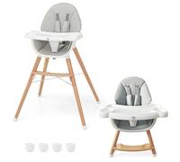 BABY JOY Baby High Chair, Wooden High Chair for Babies & Toddlers with Dishwasher Safe Double Removable Tray, Infant Feeding Chair with 5-Point Safety Harness & Detachable PU Seat Cushion (Gray)