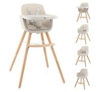 BABY JOY Convertible Baby High Chair, 3 in 1 Wooden Highchair/Booster/Chair with Removable Tray, Adjustable Legs, 5-Point Harness, PU Cushion and Footrest for Baby, Infants, Toddlers (Beige)