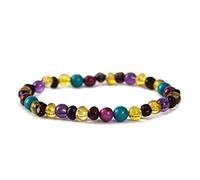 Baby J's - Cherry & Honey Amber with Rose Agate, Turquoise & Amethyst Bracelet - Finest Baltic Amber and Semi Precious Stone Anklet - Elasticated - 100% Baltic Amber - 19cm