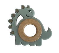 Baby J's - Dudley Dinosaur Teething Toy - Organic Beechwood and BPA Free Food Grade Silicone - Teether Toy Pain Relief Sensory Development - Suitable from 3 Months Old - Grey