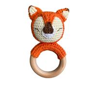 Baby J's - Fox Rattle - Newborn Sensory Toys - Made from Natural Beach Wood and Soft Crochet Wool - Perfect for Little Hands to Hold - Suitable from 3 Months Old