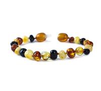 Baby J's - Multi-Coloured Bracelet/Anklet - Premium Amber Bracelet - Handcrafted with 100% Baltic Amber - Fitted with a Safety Screw Clasp - Knotted to Prevent Scattering - 13cm