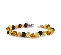Baby J's - Multi-Coloured Bracelet - Premium Adjustable Amber Bracelet/Anklet - 100% Genuine Baltic Amber - With Adjustable Clasp - 12-17cm - Knotted to Prevent Scattering