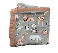 Baby J's - Sage Safari, Quilted Bamboo Muslin Blanket - X-Large Blankets for Babies and Toddlers - Made with Bamboo and Soft Breathable Cotton - Super Soft with 4 Layer Thickness - 120 x 120cm