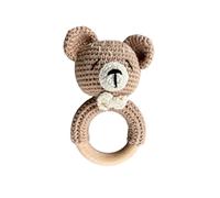 Baby J's - Teddy Rattle - Newborn Sensory Toys - Made from Natural Beach Wood and Soft Crochet Wool - Perfect for Little Hands to Hold - Suitable from 3 Months Old
