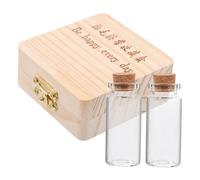 Baby Keepsake Boy Girl Bottle Box, Wooden Souvenir Collection Set | Glass Pair, Smooth Buckle Closure, Hanging Loop Detail, for Preserving Umbilical Cord and Notes Random Style