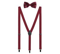 Baby Kids Braces Bow Tie Set for 1-5 Years Boys Girls 3 Black Clips Y-Back 2.5cm Elastic Suspenders for Children Toddler - Bordeaux Red