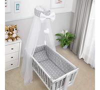 Baby Kids Canopy Bed Tent Drape Hung Dome Mosquito Net with Holder to Fit Crib Curtains for Children Nursery Decoration (White Stars on Grey)