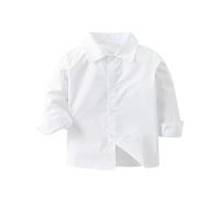 Baby Kids Long Sleeve Button Down Shirts Little Boys Casual Solid Color Dress Shirt Formal Occasions Outfits Casual Regular Fit Clothes Soft and Lightweight (WH2, 3-4 Years)