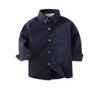 Baby Kids Long Sleeve Button Down Shirts Little Boys Casual Solid Color Dress Shirt Formal Occasions Outfits Casual Regular Fit Clothes Soft and Lightweight (BU2, 3-4 Years)