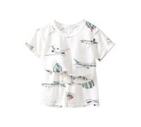 Baby Kids Short Sleeve Pyjamas Set 2 Piece Cotton Toddler Boys Cartoon Print Pjs Outfit T Shirts Shorts Sets Summer Newborn Boys Soft Pajamas Crew Neck Sleepsuits (Black, 7-8 Years)