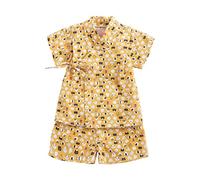 Baby Kimono Clothes Top Shorts Set Newborn Boys Girls Cotton Yarn Japanese Pajamas Kids Cute Cartoon Print Sleepwear Infant Baby Summer Clothes Set Toddler Pajamas (Yellow, 18-24 Months)