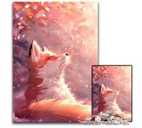 Baby Kitsune Fox Sakura Jigsaw Puzzles for Adults 1000 Puzzles for Adults Family Interactive Game Craft Gift with Colorful Artwork 1000 PCS(38x26cm)