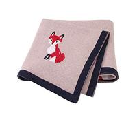 Baby Knitted Blanket for Newborn, Surwin Cute Red Fox Pattern Soft 100% Cotton Warm Nursing Blanket Sleep Sack Stroller, Birthday Gift for Kids Boys and Girls (100x80cm,Pink)
