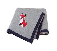 Baby Knitted Blanket for Newborn, Surwin Cute Red Fox Pattern Soft 100% Cotton Warm Nursing Blanket Sleep Sack Stroller, Birthday Gift for Kids Boys and Girls (100x80cm,Gray)