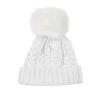 Baby Knitted Hat, Boys & Girls Winter Wooly Hat with Pom-Pom, Cable Knit Baby Beanie, White, 12-18 Months