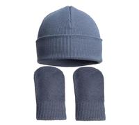 Baby Knitted Hat Mittens Boys Winter Ribbed Warm Beanie Hats Striped Cable Knit Mitts for Boy Girl Dusty Blue Newborn - 12 Months