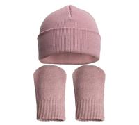 Baby Knitted Hat Mittens Girls Winter Ribbed Warm Beanie Hats Striped Cable Knit Mitts for Boy Girl Dusty Pink Newborn - 12 Months
