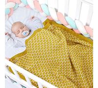 Baby Knitted Soft Blanket for Newborn, Surwin Warm Swaddle Wrap Stroller Cover Plaid Style Nursing Blanket Sleep Sack Stroller, Birthday Gift for Kids Boys and Girls (Mustard Yellow,100x80cm)