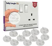 BaBy Laughs Plug Socket Covers UK for Baby Proofing - 12 Pack Tight Fit Waterproof Wall Socket Protector Set for Indoor Outdoor Use, White Electric Socket Cover for Child Safety