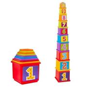 Baby Learn & Play Stacker Blocks - 10 Colourful Stack Up Cups with Numbers - Educational Stacking Toy for Toddlers - 60cm Tower - Suitable for 6 Months+