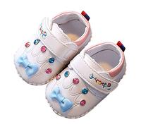 Baby Leather Shoes Girls Bright Diamond Bow Shoes Crown Embroidery Princess Shoe Cartoon Pattern Flat Shoe Wide Fit Dressy Up Sandals Cute Slip On Crib Sandals Lightweight Non Slip Sandal White