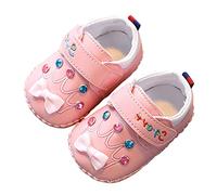 Baby Leather Shoes Girls Bright Diamond Bow Shoes Crown Embroidery Princess Shoe Cartoon Pattern Flat Shoe Wide Fit Dressy Up Sandals Cute Slip On Crib Sandals Lightweight Non Slip Sandal