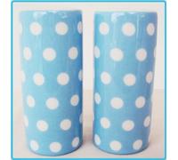 Baby Light Blue Dots Salt and Pepper Ceramic Porcelain Round Salt & Pepper Cruet Set Free UK Delivery
