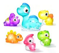 Baby Light Up Bath Toys: 6 Pack Dinosaur Water Activated Bath Toys for 1 2 Year Old, No Hole Water Toys for Toddler Bathtub/ Swimming/Pool, Baby Shower Birthday Gifts for Boys & Girls