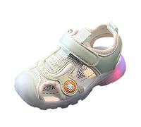 Baby Light Up Sports Sandals Boys Girls Close Toe Anti-Slip Easy Fasten Summer Shoes LED Active Shoes Kids Casual Breathable Extra Wide Sandals (Green, 7.5 Infant)