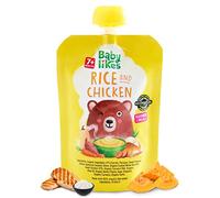 Baby Likes Halal Organic Rice and Chicken (12 x 130g) l Halal Meat & Organic Vegetable Baby Food Puree Pouches for Stage 2 Weaning l With Coconut Milk, Herbs & Spices l Dairy Free l 7 months +