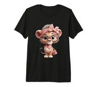 Baby Lion Cub Kawaii Character Pink Leopard Glasses Portrait Premium T-Shirt