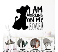 Baby Little Lion Cub - I am Working on My Roar - Children Decal Wall Sticker [Medium] [Black]