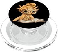 Baby Lizard Open Book Reading Reptile Graphic Portrait Round PopSockets PopGrip for MagSafe