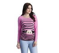 Baby Looking - Women's Maternity Funny Print Tee Striped T-Shirt Top - Longsleeve (Rose, Small)