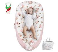 Baby Lounger 0-24 Months | Adjustable Baby Lounger for Newborn | Breathable Organic Cotton Infant Lounger Cover | Reversible Design, Portable Baby Nest Lounger | Includes Baby Bib | (Pink)