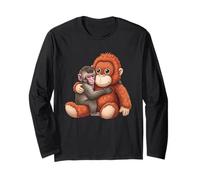 Baby Macaque Hugging Plush Cute Orangutan Monkey Punch Gifts Long Sleeve T-Shirt