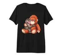 Baby Macaque Hugging Plush Cute Orangutan Monkey Punch Gifts Premium T-Shirt