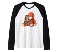 Baby Macaque Hugging Plush Cute Orangutan Monkey Punch Gifts Raglan Baseball Tee