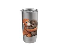 Baby Macaque Monkey Hugging Orange Plush Cute Stainless Steel Insulated Tumbler