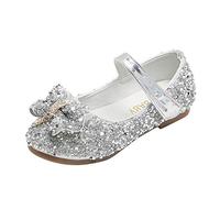 Baby Mary Jane Flats for Girls with Bowknot Cotton Non-Slip Toddler First Walkers Princess Dress Shoe Loafers Moccasins Silver