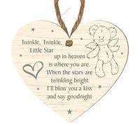 Baby Memorial Plaque - Twinkle Twinkle Little Star Keepsake | Custom Colour Options: Grey, Beige, Blue, Pink Snowflakes, Multicoloured | Angel Teddy Bear (Beige, Small: 10 cm (H) × 9 cm (W))
