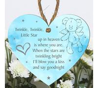 Baby Memorial Plaque - Twinkle Twinkle Little Star Keepsake | Custom Colour Options: Grey, Beige, Blue, Pink Snowflakes, Multicoloured | Angel Teddy Bear (Blue, Large: 23 cm (H) × 20 cm (W))