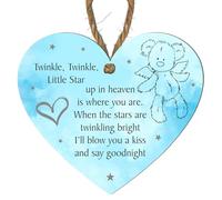 Baby Memorial Plaque - Twinkle Twinkle Little Star Keepsake | Custom Colour Options: Grey, Beige, Blue, Pink Snowflakes, Multicoloured | Angel Teddy Bear (Blue, Small: 10 cm (H) × 9 cm (W))