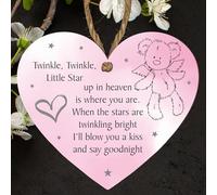 Baby Memorial Plaque - Twinkle Twinkle Little Star Keepsake | Custom Colour Options: Grey, Beige, Blue, Pink Snowflakes, Multicoloured | Angel Teddy Bear (Pink, Medium: 15 cm (H) × 13 cm (W))